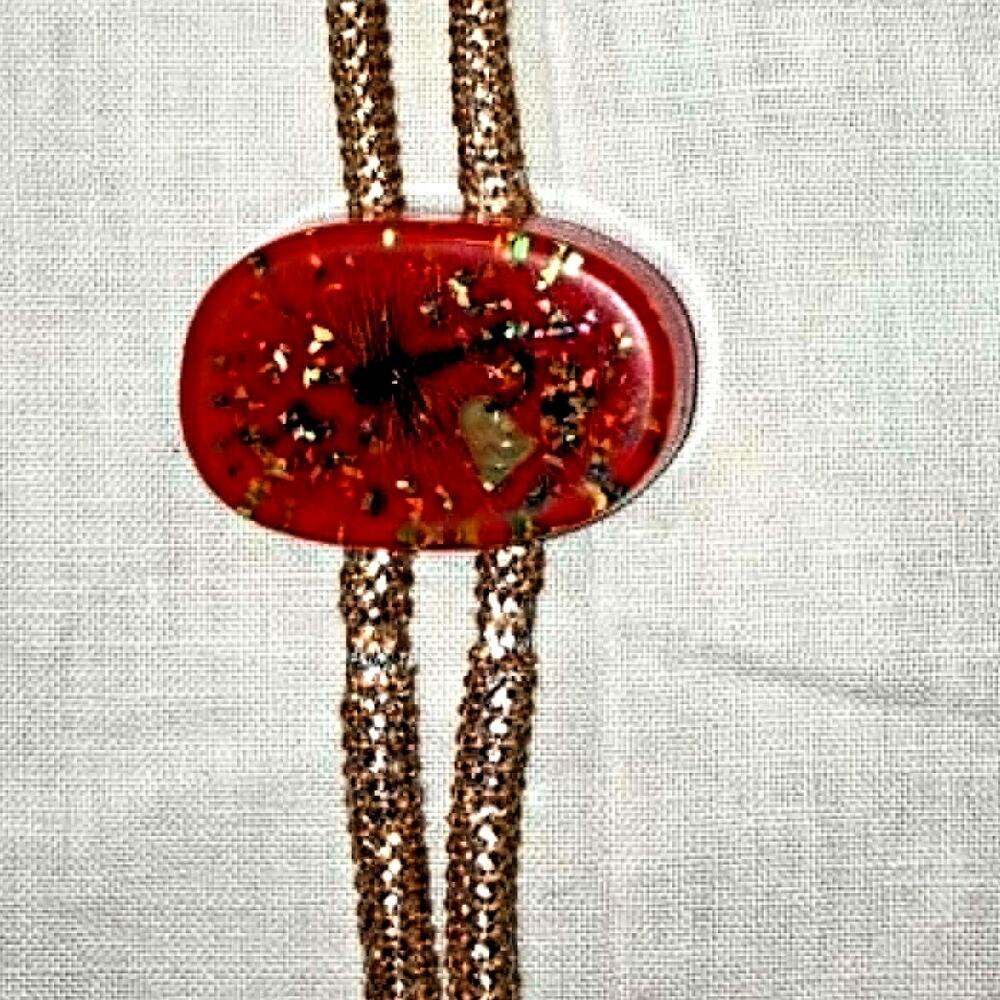 Mid Century Fly Fisherman Bolo Tie Fly In Resin